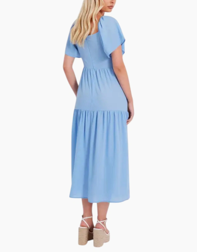 Quiz Women's Midaxi Midi Dress Light Blue Scoop Neck Short Sleeve Casual Summer