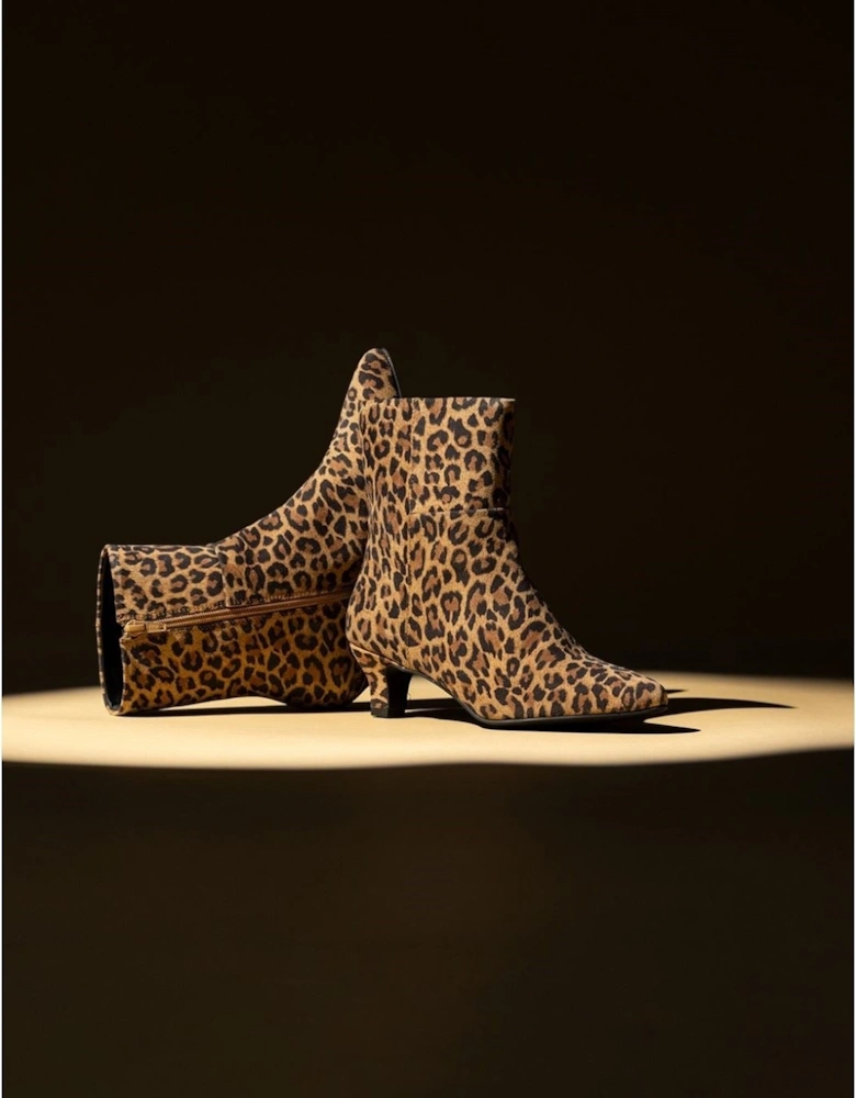 Hush Puppies Nahla Heel Leather Women's Leopard Heeled Ankle Boots