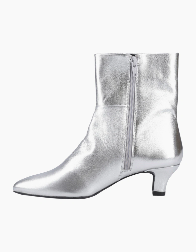 Hush Puppies Nahla Heel Leather Women's Silver Heeled Ankle Boots