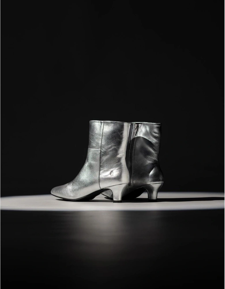 Hush Puppies Nahla Heel Leather Women's Silver Heeled Ankle Boots