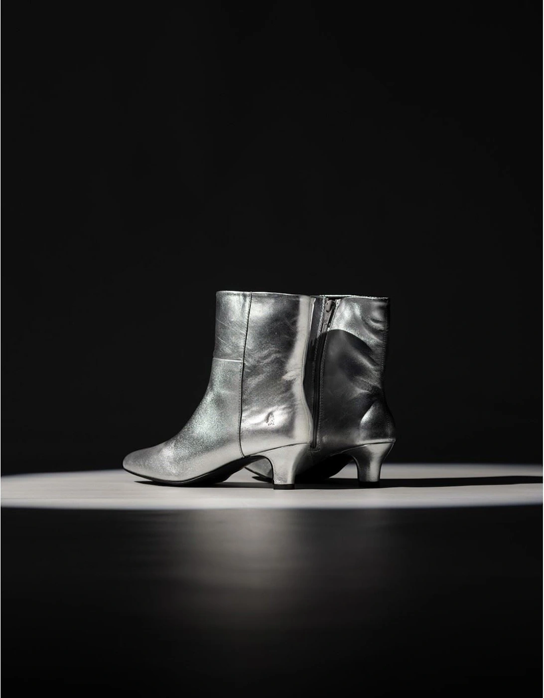 Hush Puppies Nahla Heel Leather Women's Silver Heeled Ankle Boots