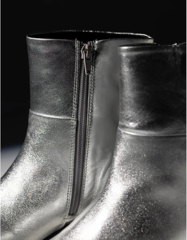 Hush Puppies Nahla Heel Leather Women's Silver Heeled Ankle Boots