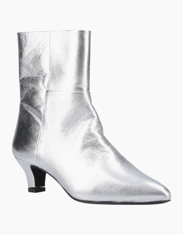 Hush Puppies Nahla Heel Leather Women's Silver Heeled Ankle Boots