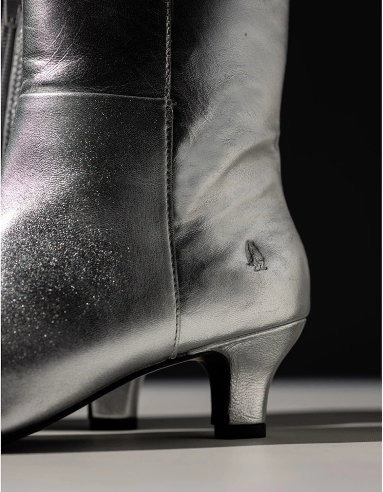 Hush Puppies Nahla Heel Leather Women's Silver Heeled Ankle Boots