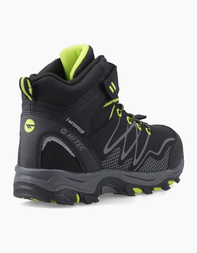 Hi-Tec Blackout Mid Polyester Boy's Black/Lime Hiking Boots
