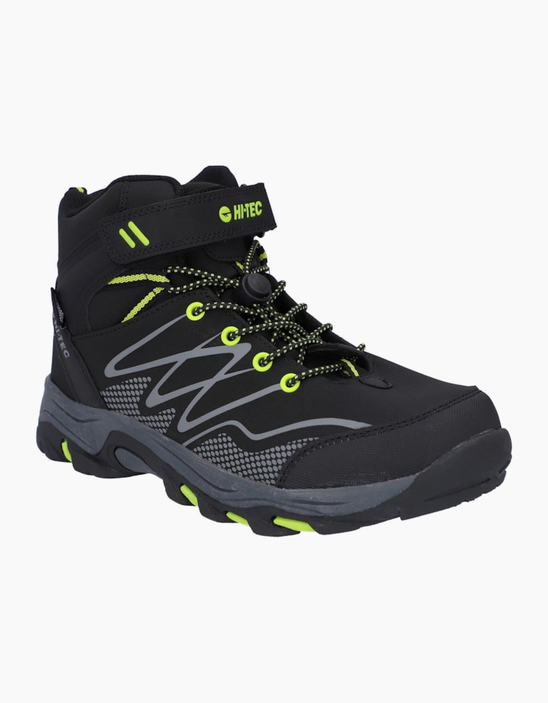 Hi-Tec Blackout Mid Polyester Boy's Black/Lime Hiking Boots