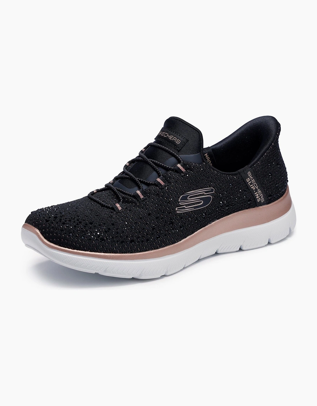 Skechers Summits Brilliant Shine Women's Black Mesh/Rose Gold Trim Trainers