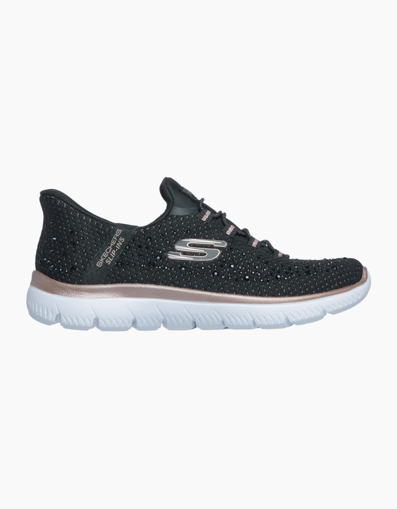 Skechers Summits Brilliant Shine Women's Black Mesh/Rose Gold Trim Trainers