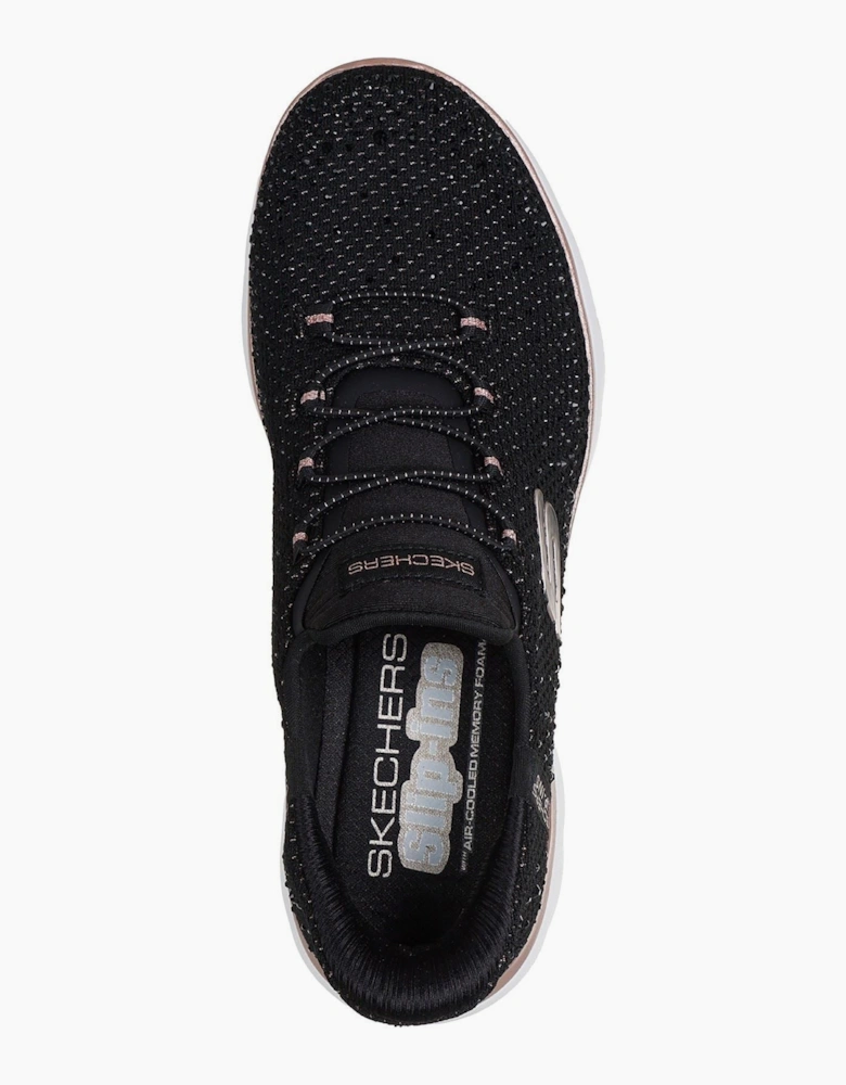 Skechers Summits Brilliant Shine Women's Black Mesh/Rose Gold Trim Trainers