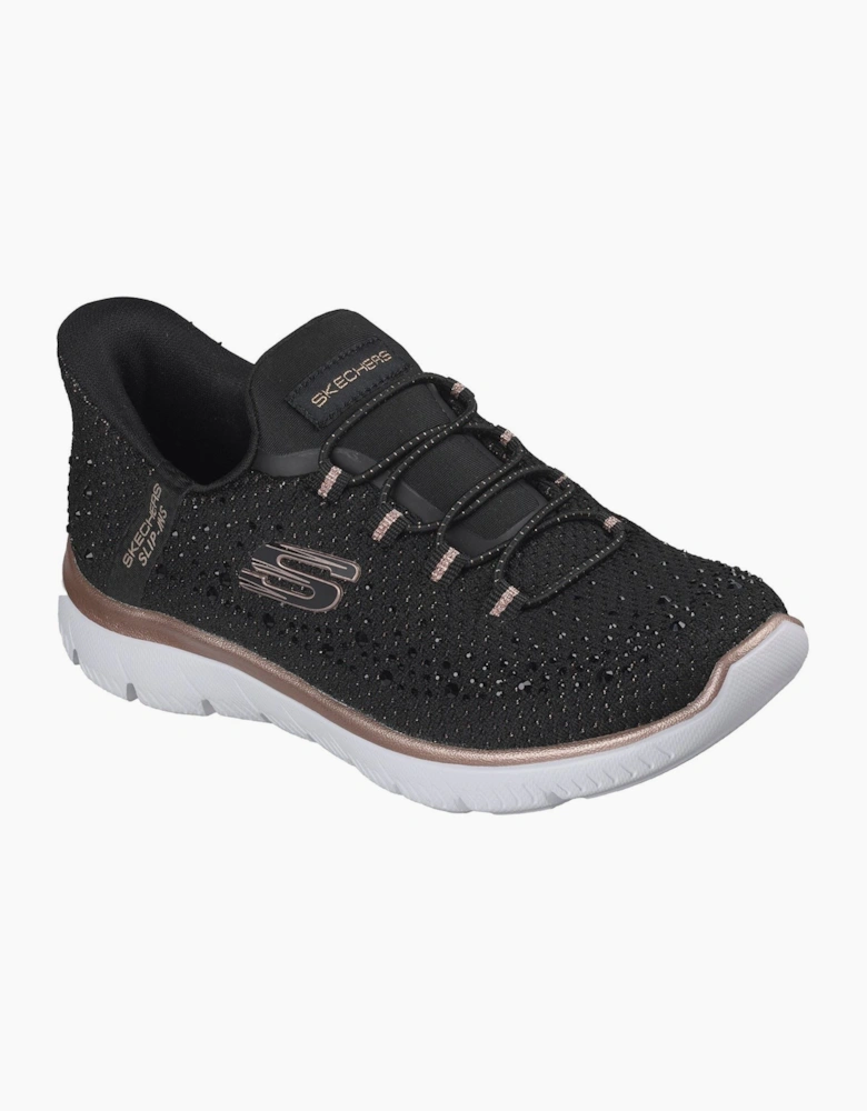 Skechers Summits Brilliant Shine Women's Black Mesh/Rose Gold Trim Trainers
