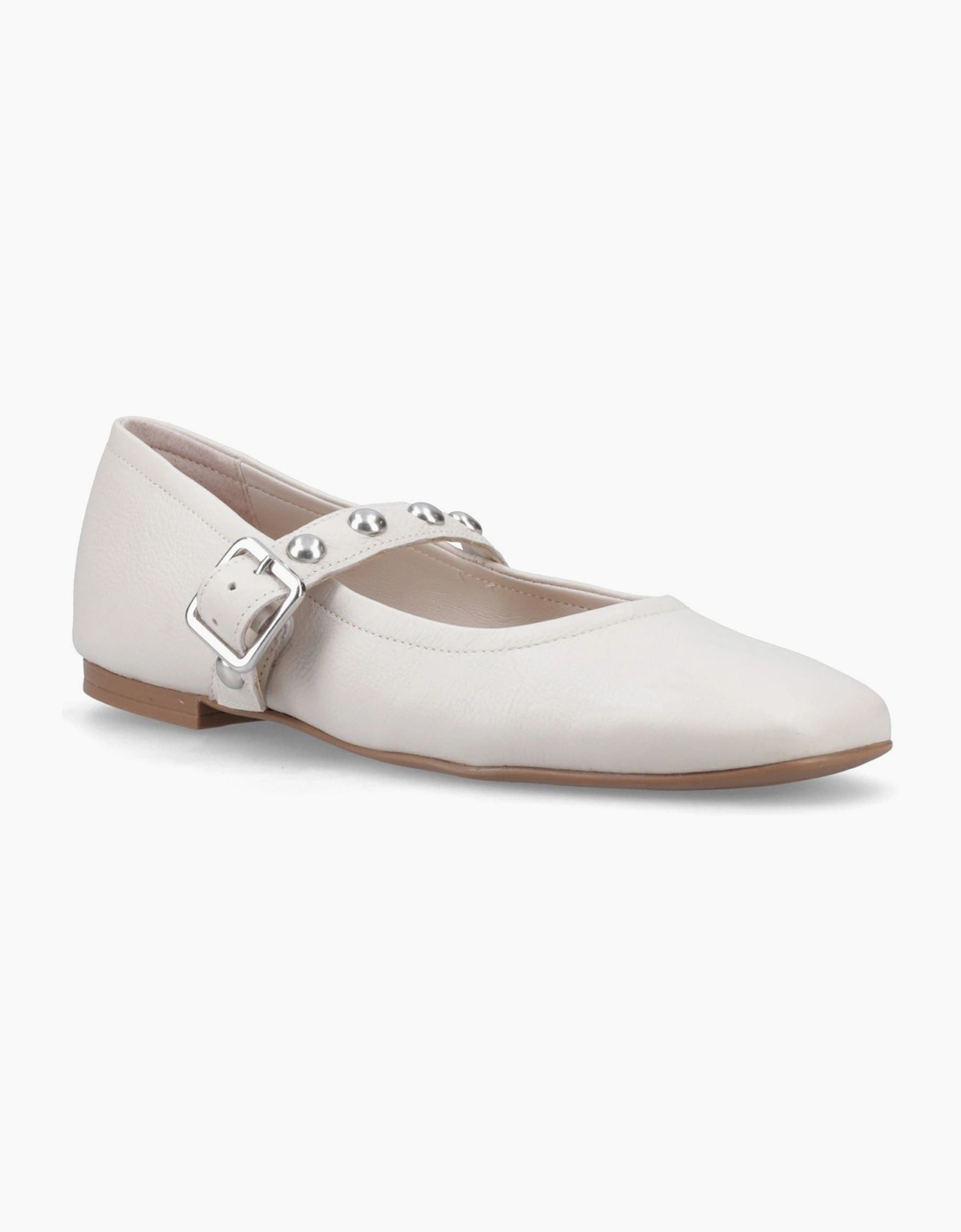 Hush Puppies Women's White Charlene Stud Ballerina Leather Ivory Flats - Size 6