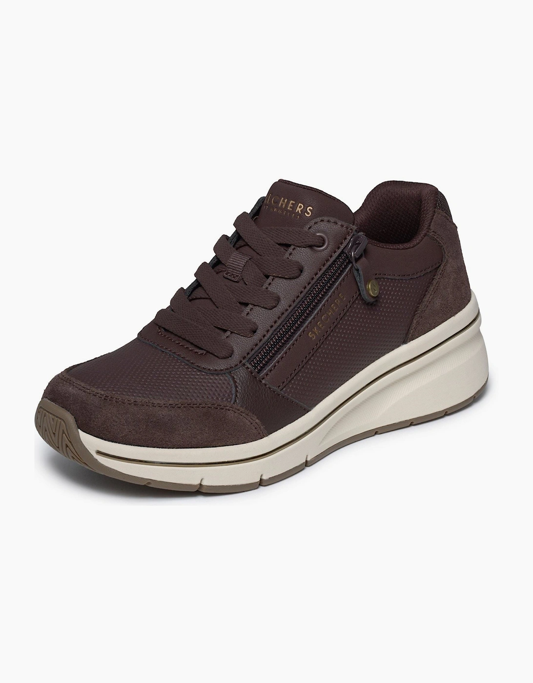 Skechers Billion Flex Luxe Up Leather Women's Chocolate Duraleather/Mesh Trainers