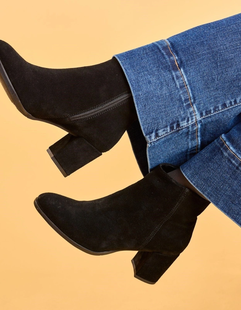 Hush Puppies Claridy Suede Leather Women's Black Heeled Ankle Boots