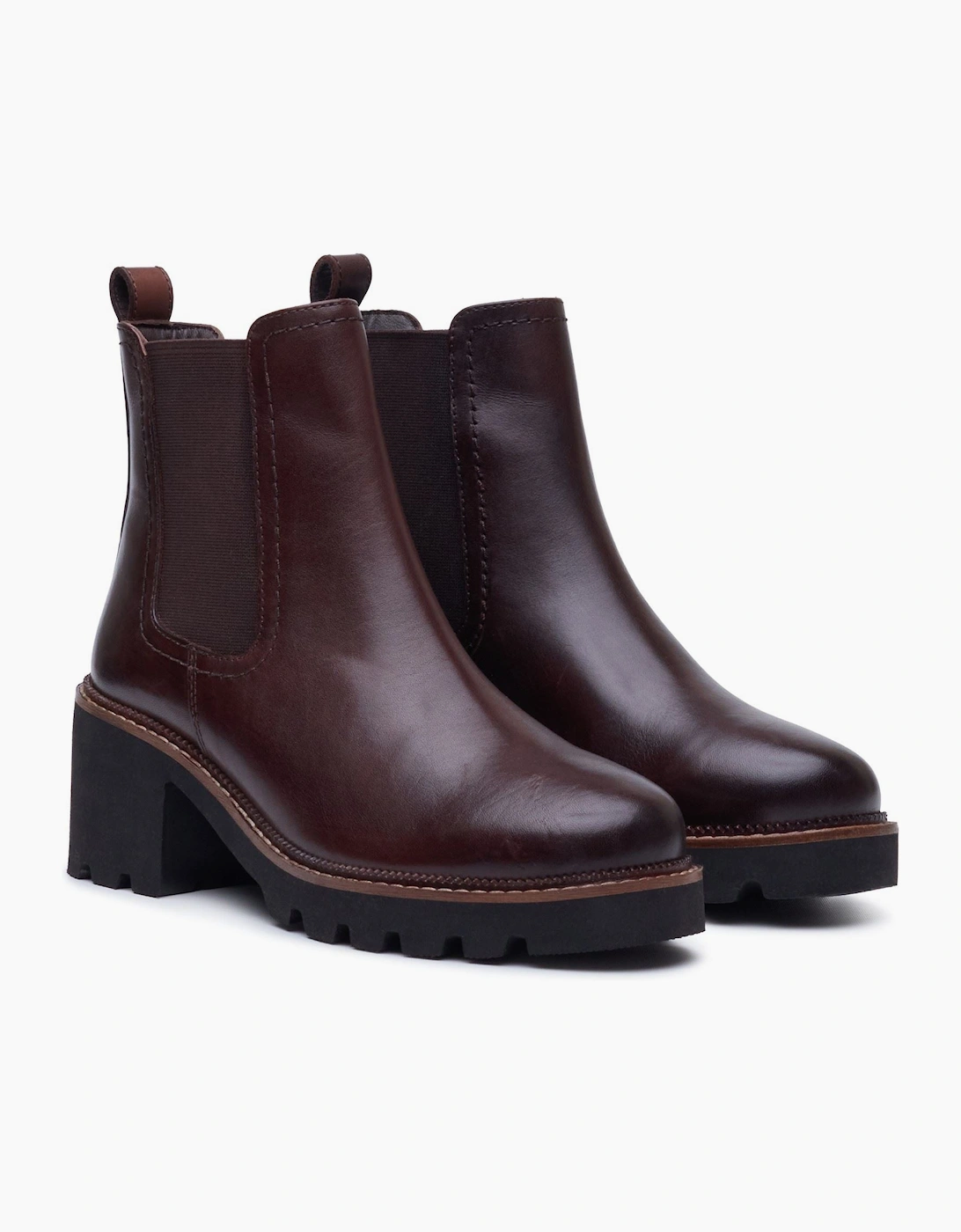 Hush Puppies Gaia Leather Women's Chocolate Heeled Chelsea Boots