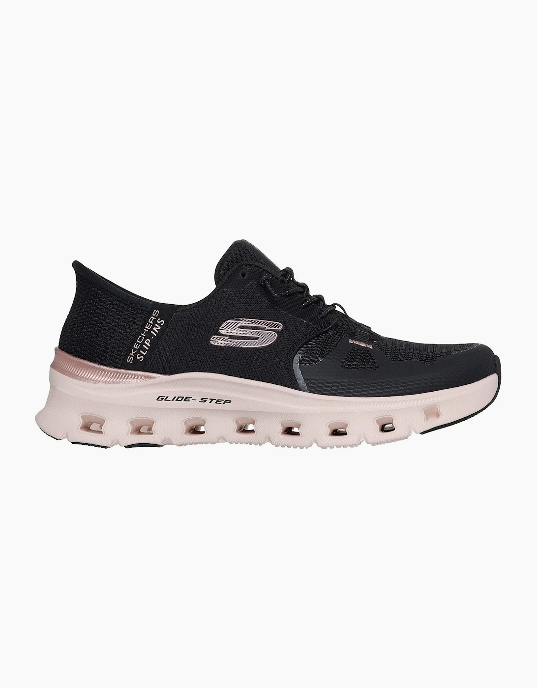 Skechers Glide-Step Pro Radiant Stride Womens Black Mesh/Rose Gold Trim Trainers
