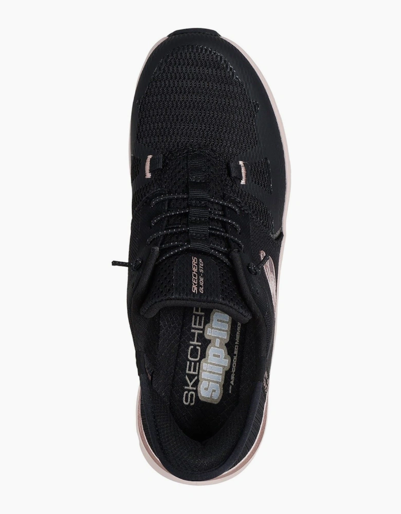 Skechers Glide-Step Pro Radiant Stride Womens Black Mesh/Rose Gold Trim Trainers