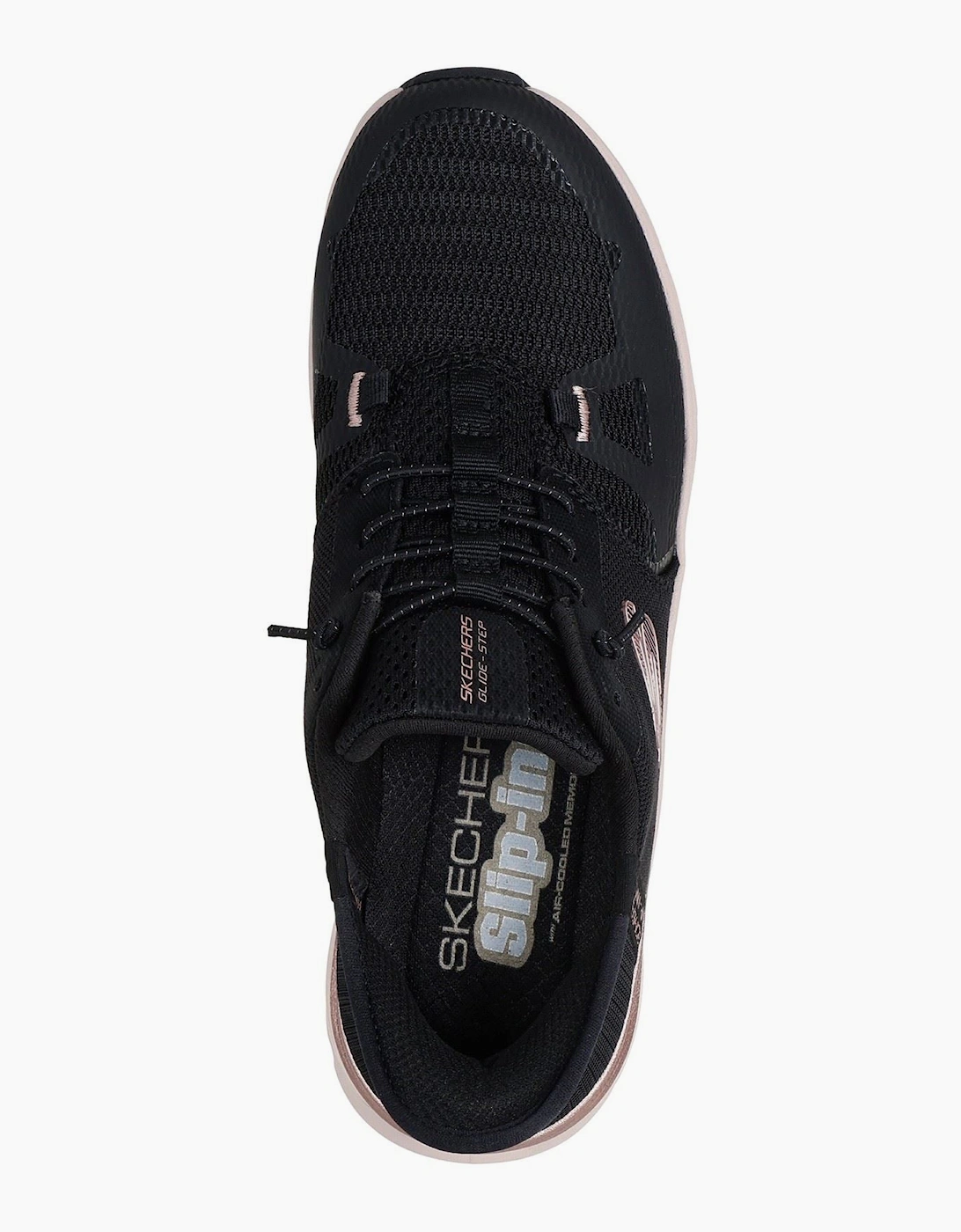 Skechers Glide-Step Pro Radiant Stride Womens Black Mesh/Rose Gold Trim Trainers