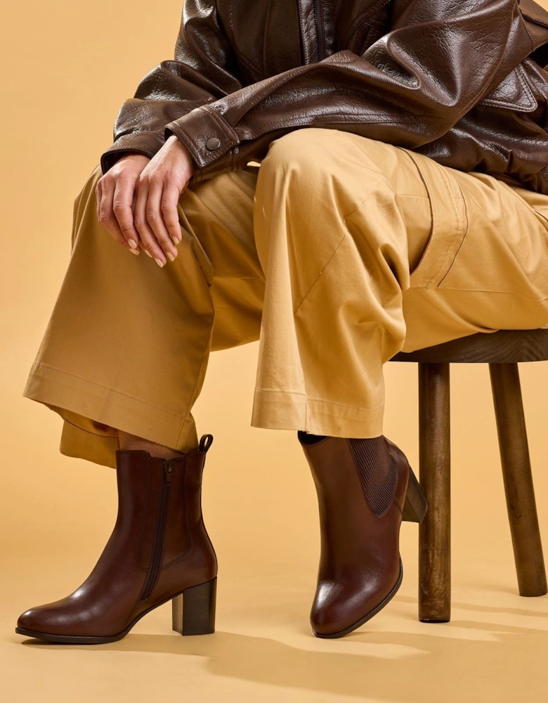 Hush Puppies Camellia Heeled Leather Women's BROWN Heeled Ankle Boots
