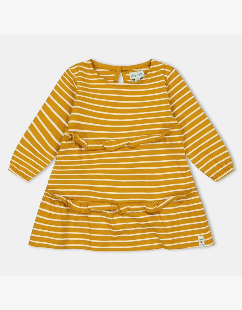 Horizontal Stripe Patterned Crew Neck Long Sleeve Jersey Dress