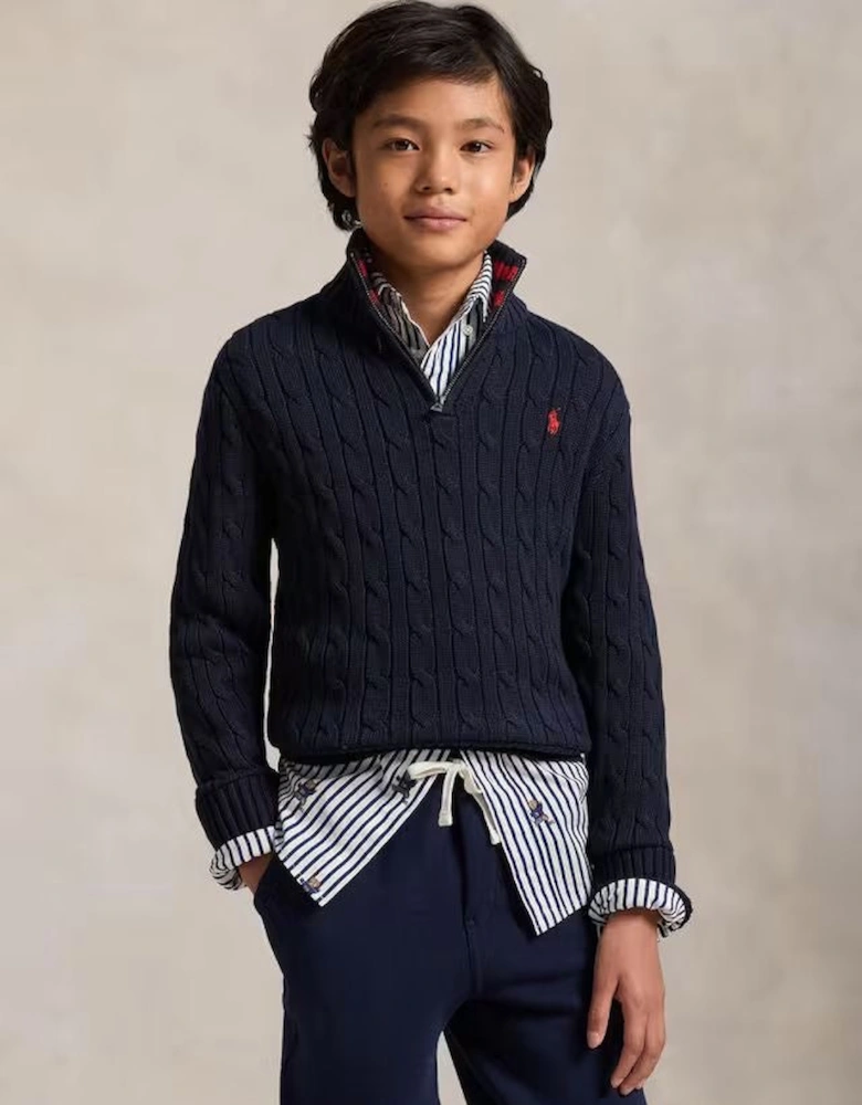 RALPH LAUREN NAVY CABLE KNIT ZIP PULLOVER 68894017