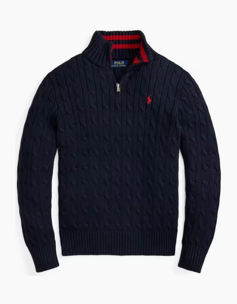 RALPH LAUREN NAVY CABLE KNIT ZIP PULLOVER 68894017