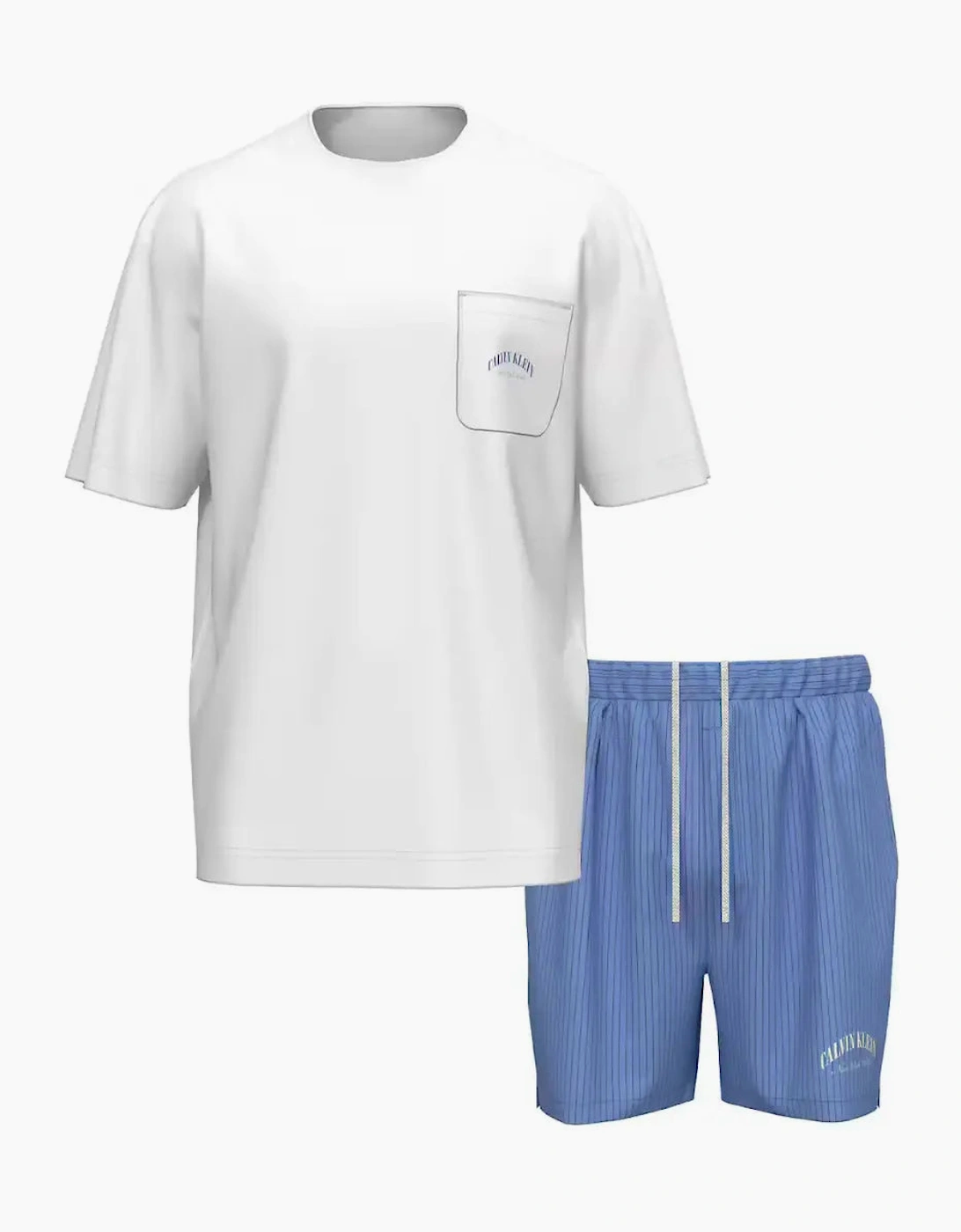 Heritage Crest T-Shirt & Woven Shorts Pyjama Set, White/Blue