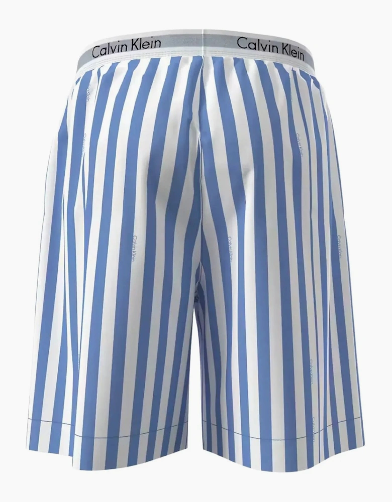 T-Shirt & Poplin Stripe Shorts Pyjama Set, White/blue