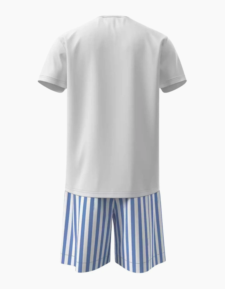 T-Shirt & Poplin Stripe Shorts Pyjama Set, White/blue