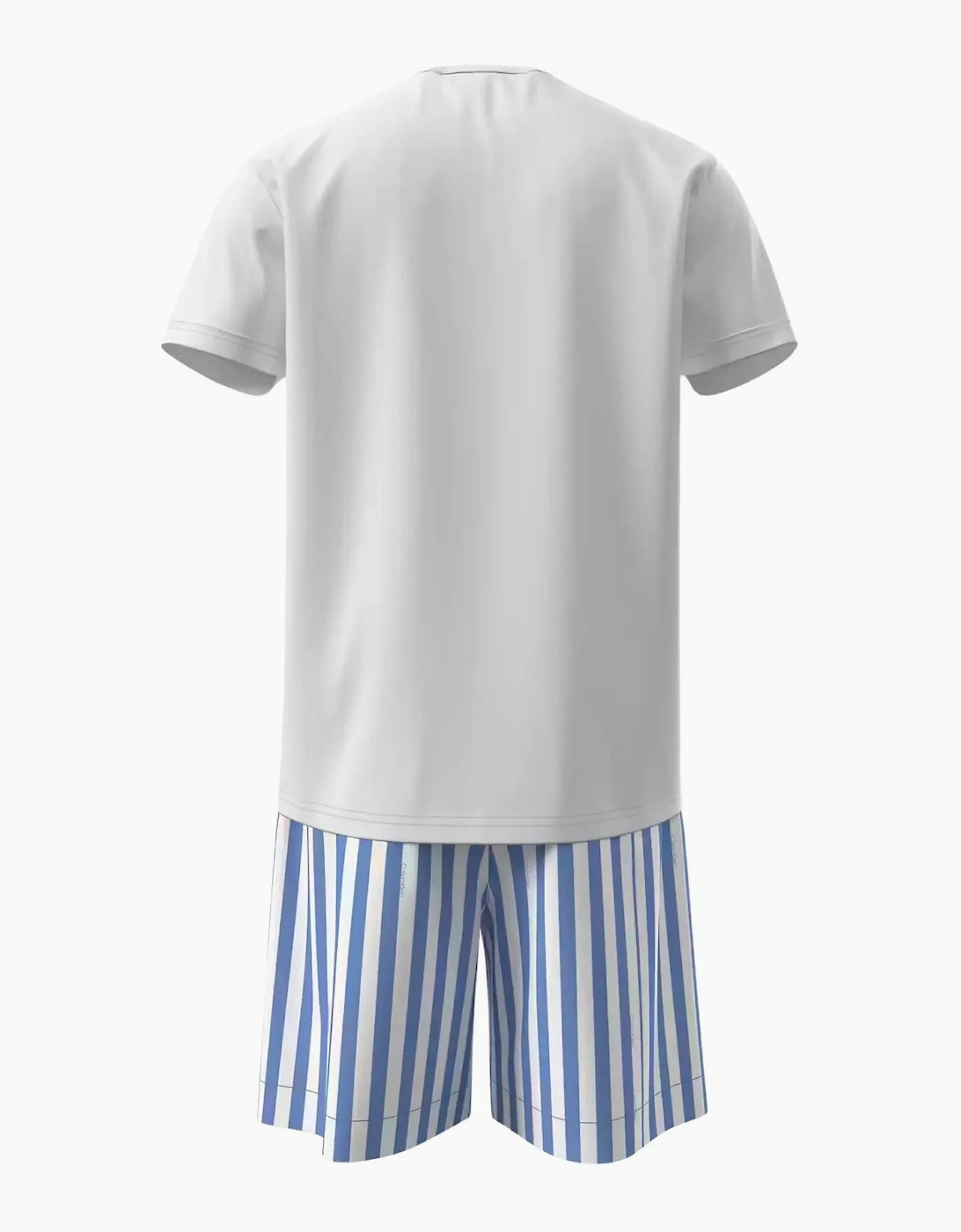 T-Shirt & Poplin Stripe Shorts Pyjama Set, White/blue