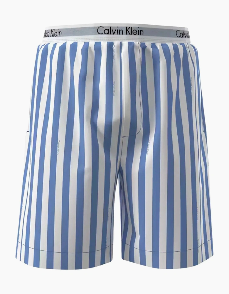 T-Shirt & Poplin Stripe Shorts Pyjama Set, White/blue