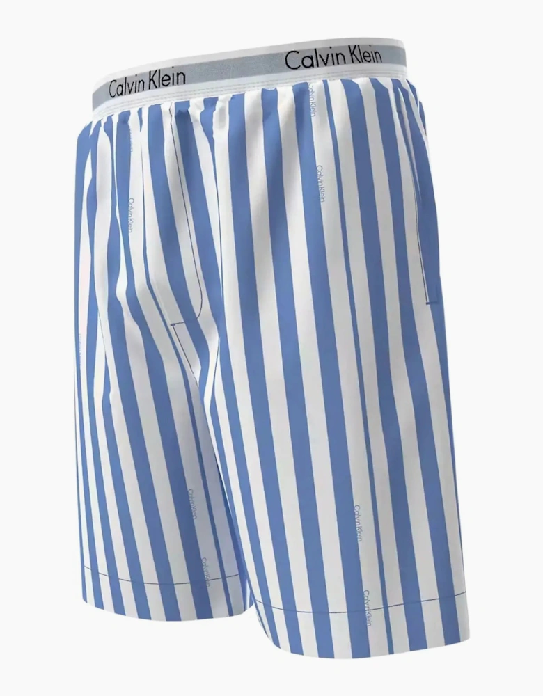 T-Shirt & Poplin Stripe Shorts Pyjama Set, White/blue