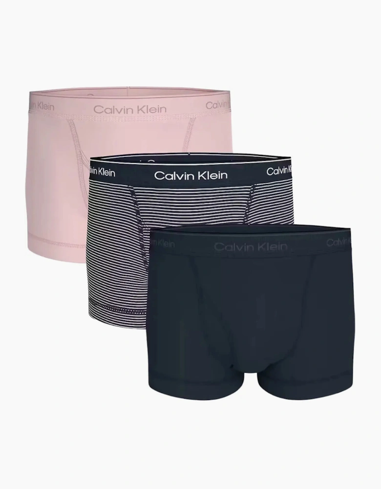 3-Pack Cotton Classics Stripe Boxer Trunks, Pink/Black