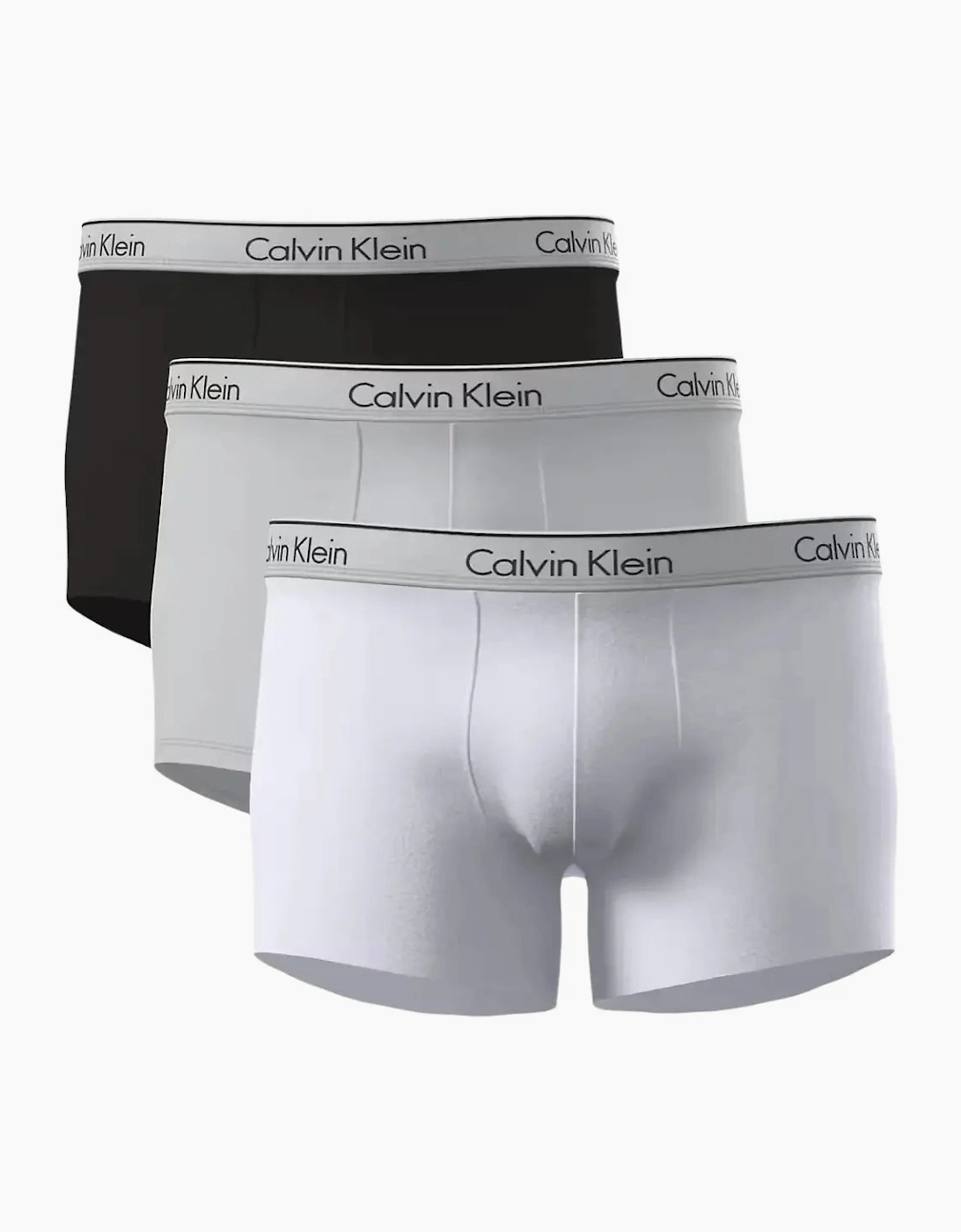 3-Pack Icon Cotton Stretch Boxer Trunks, Black/White/Grey w/ oyster grey