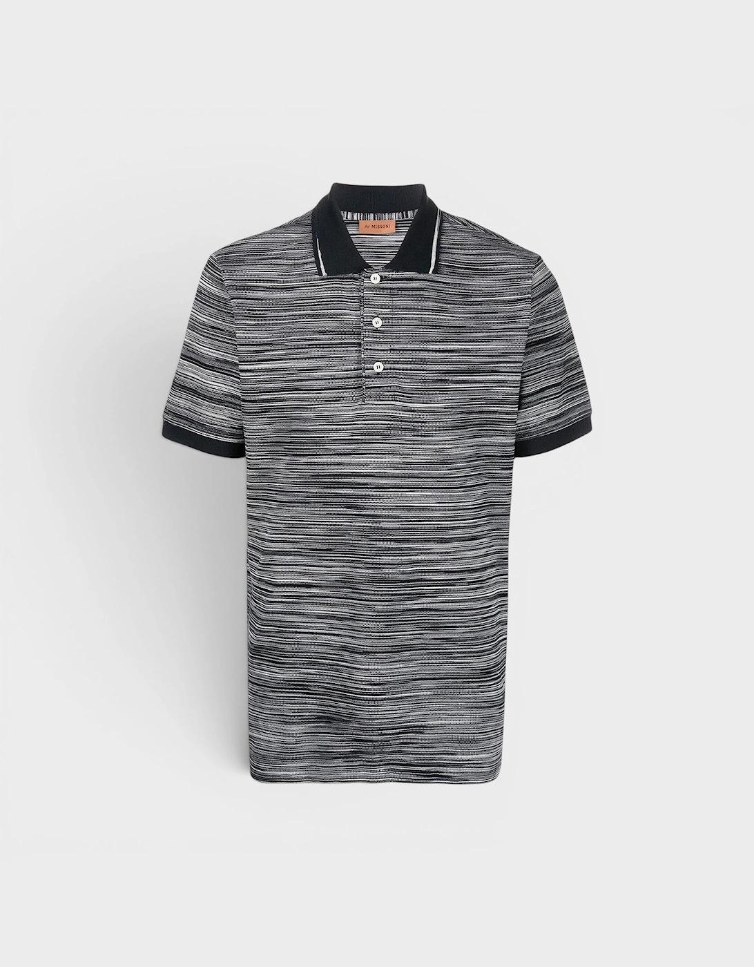 Striped Contrast Collar Polo Shirt Space Dyed Black White, 5 of 4