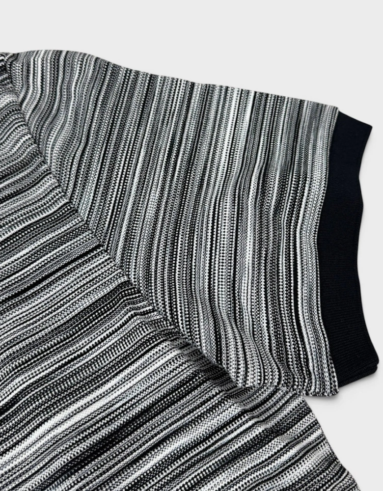 Striped Contrast Collar Polo Shirt Space Dyed Black White