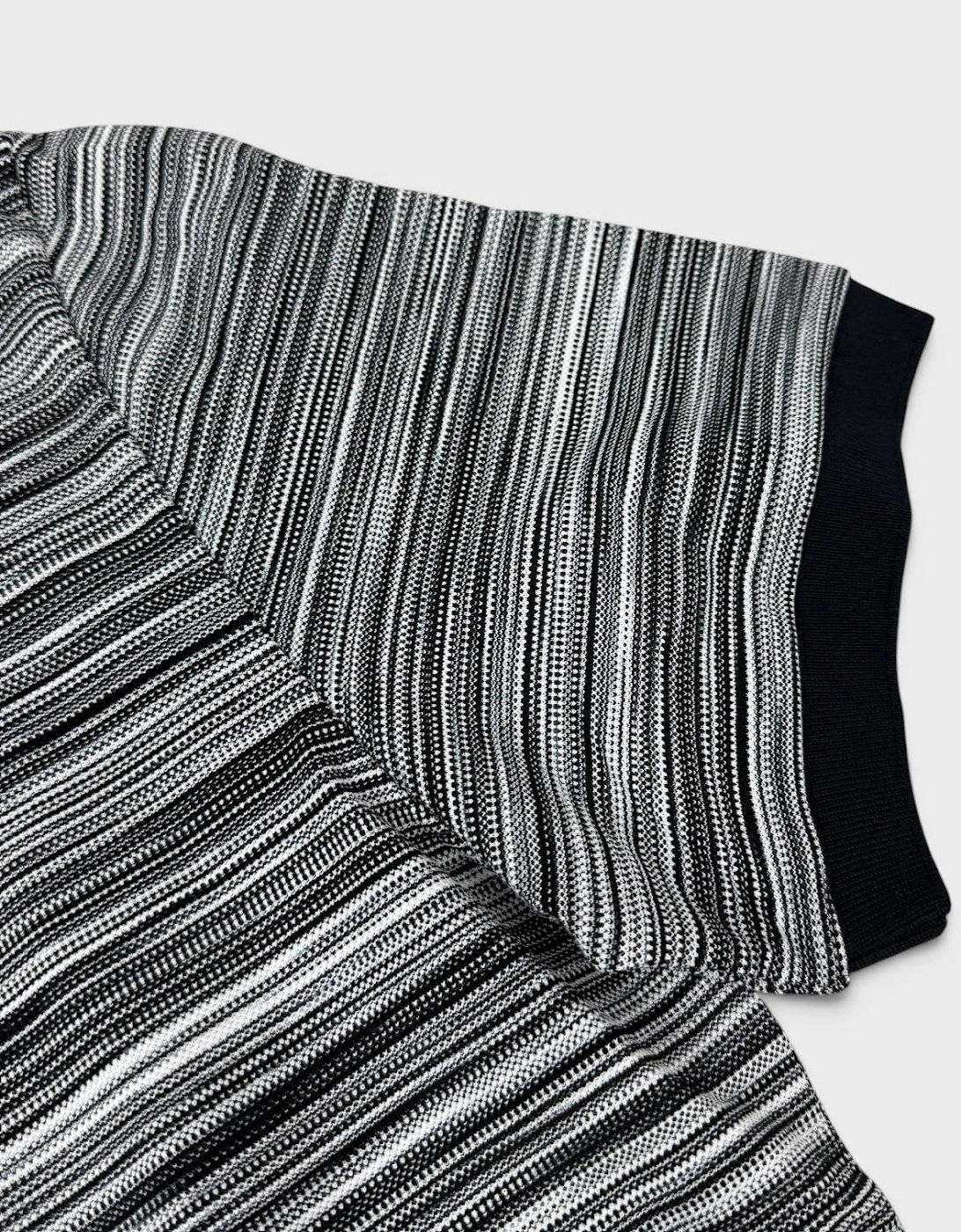Striped Contrast Collar Polo Shirt Space Dyed Black White