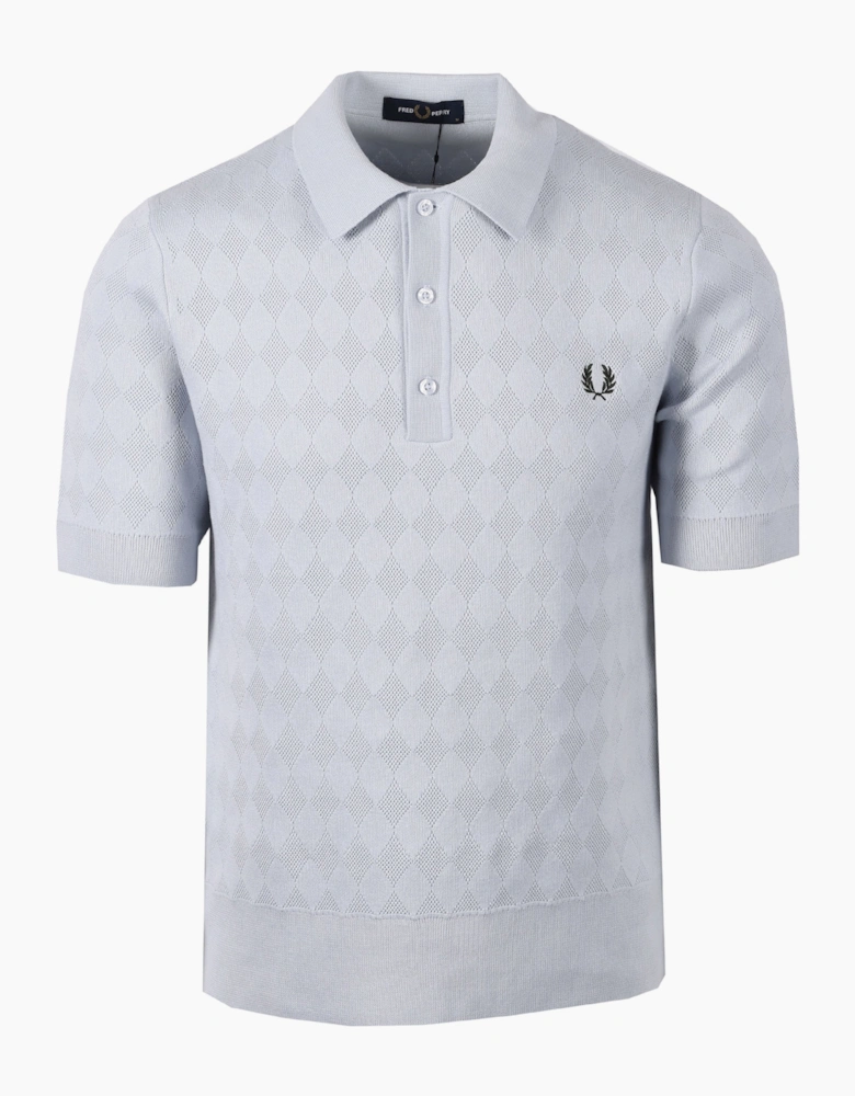 FRED PERRY POINTELLE KNITTED POLO DUSKY BLUE