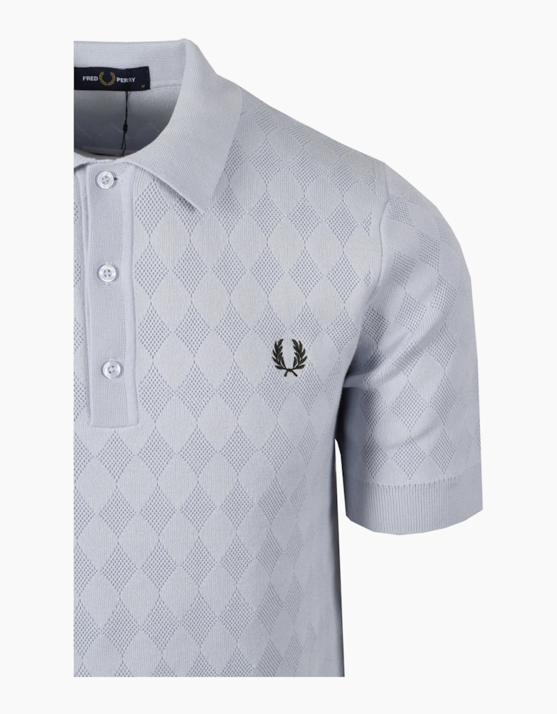 FRED PERRY POINTELLE KNITTED POLO DUSKY BLUE