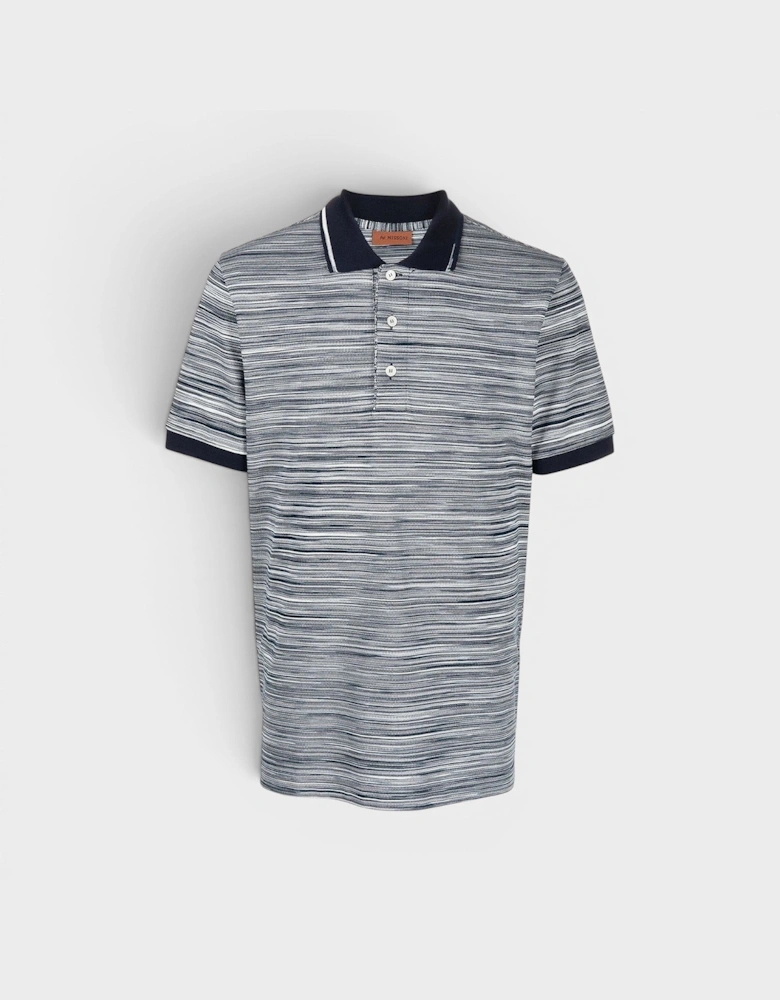Striped Contrast Collar Polo Shirt Space Dyed Navy White