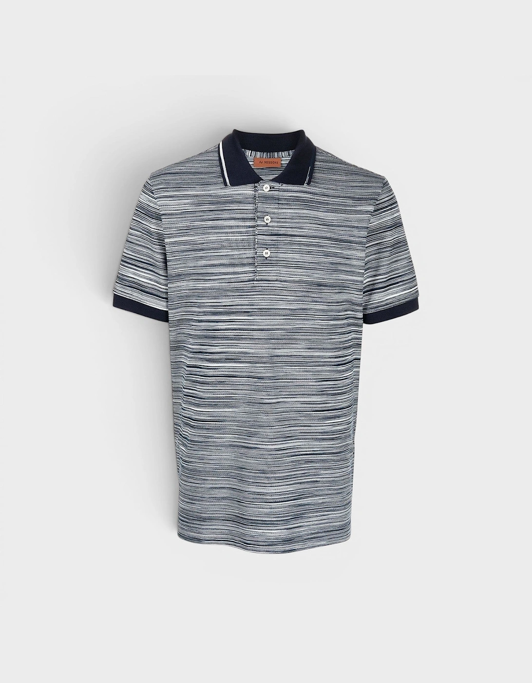 Striped Contrast Collar Polo Shirt Space Dyed Navy White, 3 of 2