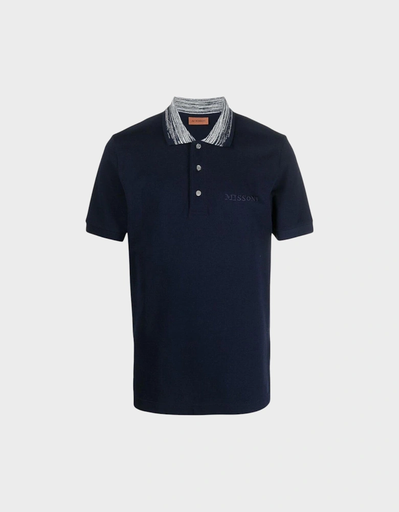Contrast Collar Polo Shirt Navy Contrast Space Dyed Navy White