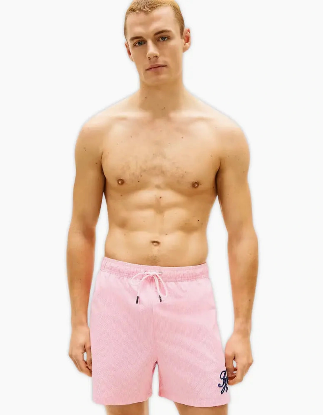 Ithaca Script Logo Swim Shorts, Classic Pink