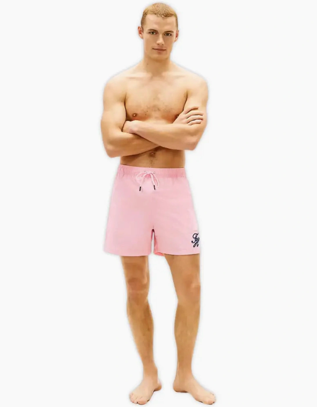 Ithaca Script Logo Swim Shorts, Classic Pink