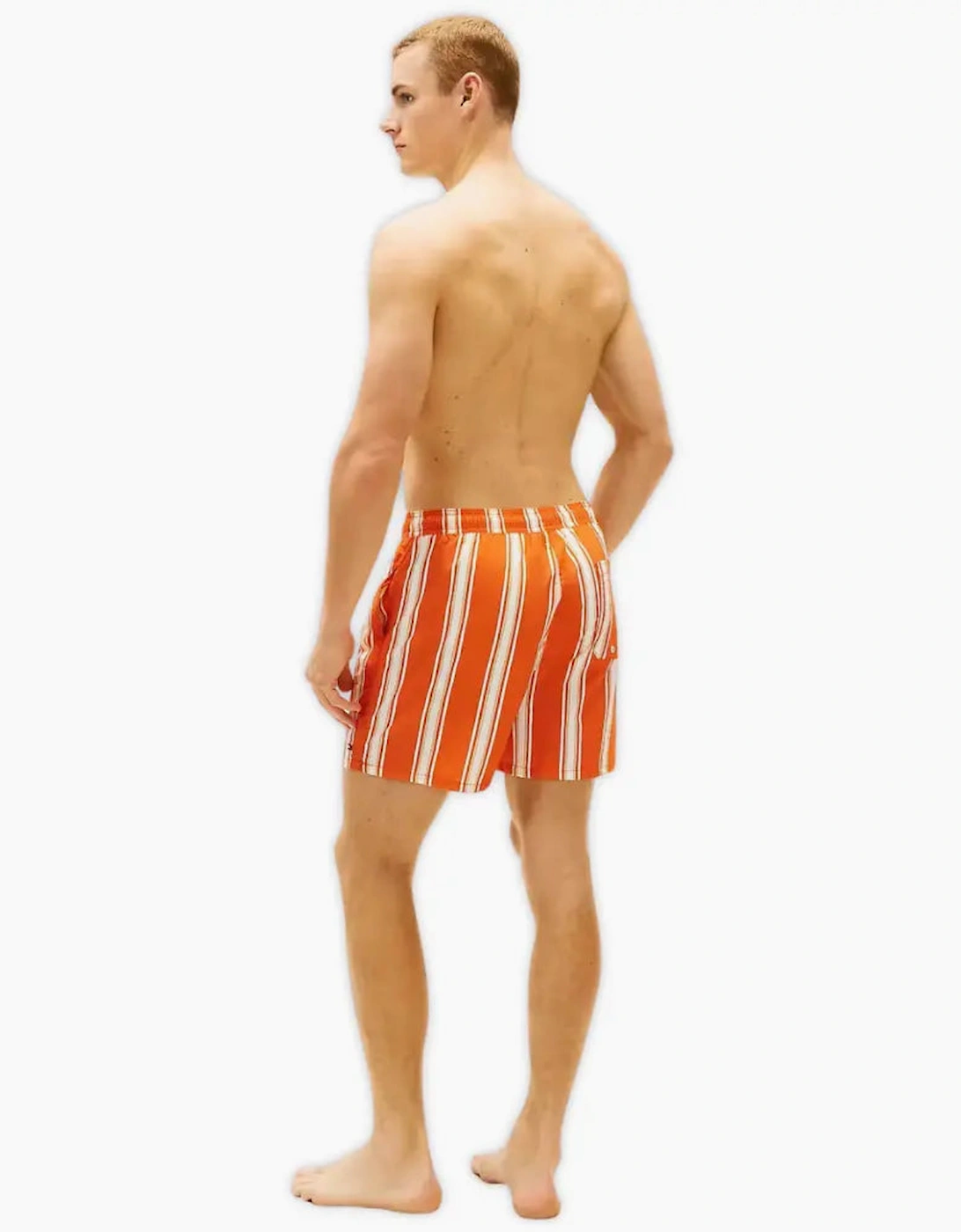 Sunset Stripe Print Swim Shorts, Brilliant Orange