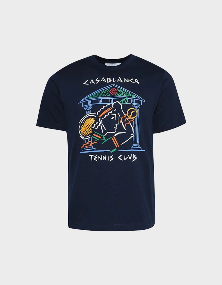 Crayon Temple Tennis Club Screen Printed T-Shirt Navy