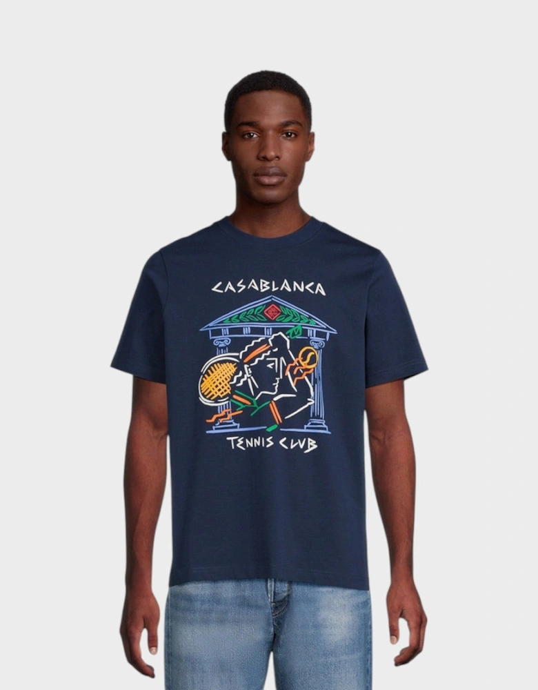 Crayon Temple Tennis Club Screen Printed T-Shirt Navy