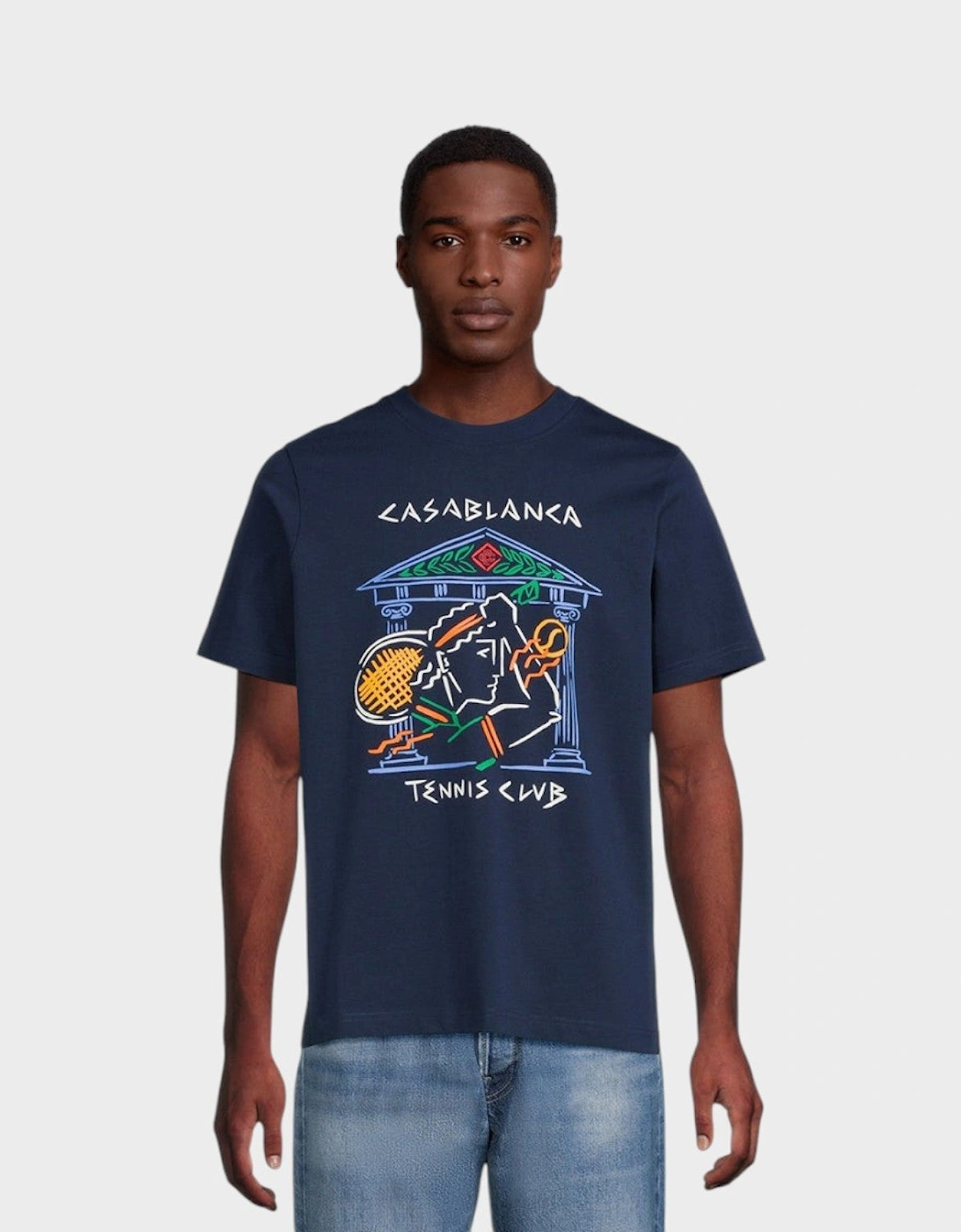 Crayon Temple Tennis Club Screen Printed T-Shirt Navy