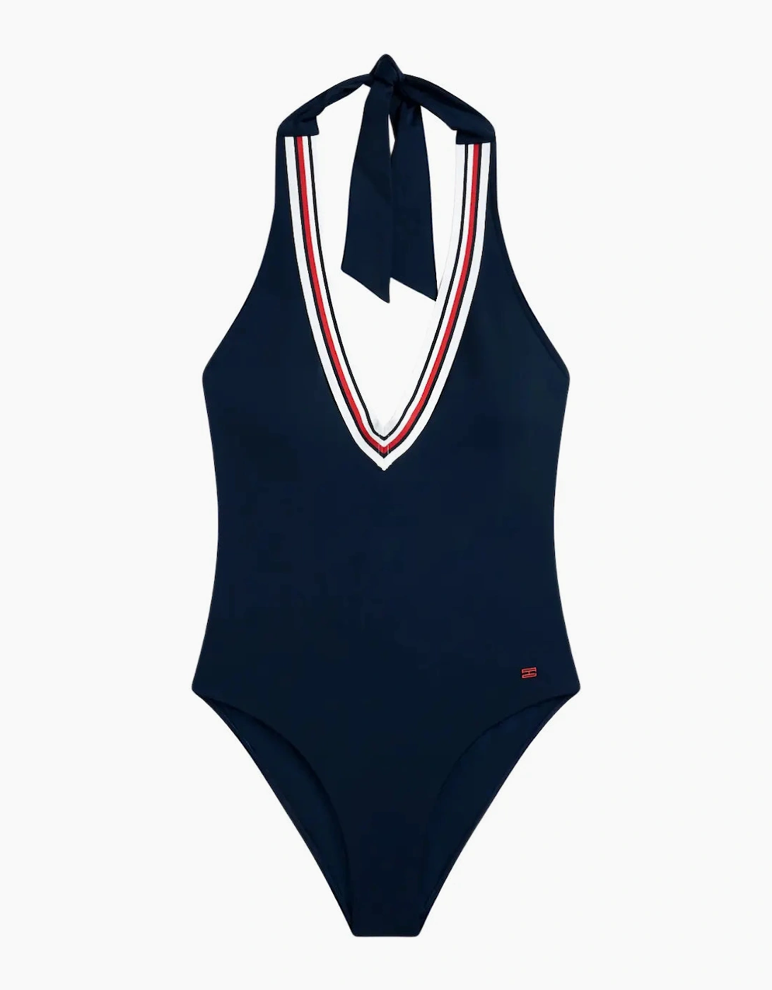 Global Stripe Halterneck Swimsuit, Dark Night Navy