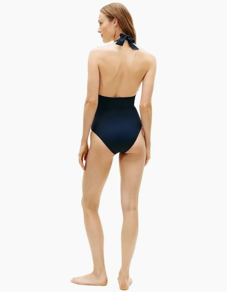 Global Stripe Halterneck Swimsuit, Dark Night Navy