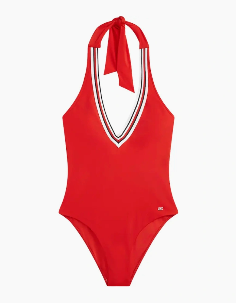 Global Stripe Halterneck Swimsuit, Fireworks Red